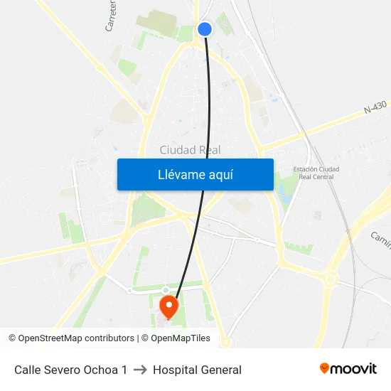 Calle Severo Ochoa 1 to Hospital General map