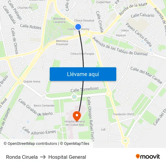 Ronda Ciruela to Hospital General map