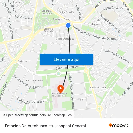 Estacion De Autobuses to Hospital General map