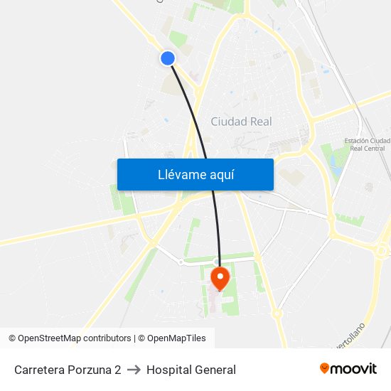 Carretera Porzuna 2 to Hospital General map