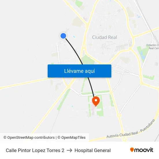 Calle Pintor Lopez Torres 2 to Hospital General map