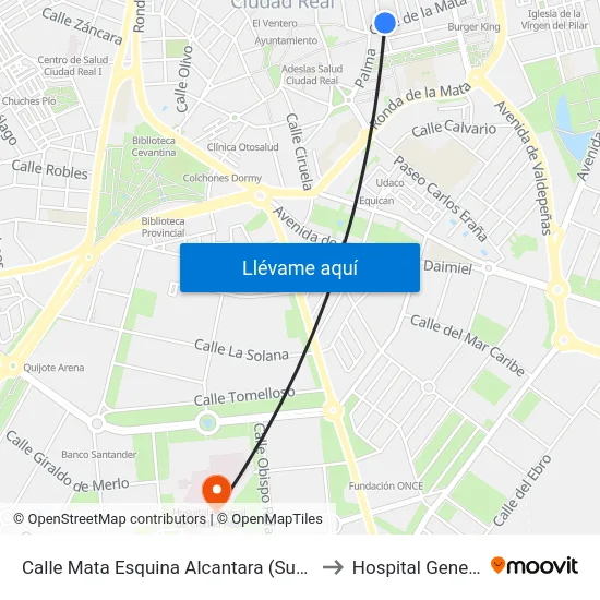 Calle Mata Esquina Alcantara (Super) to Hospital General map