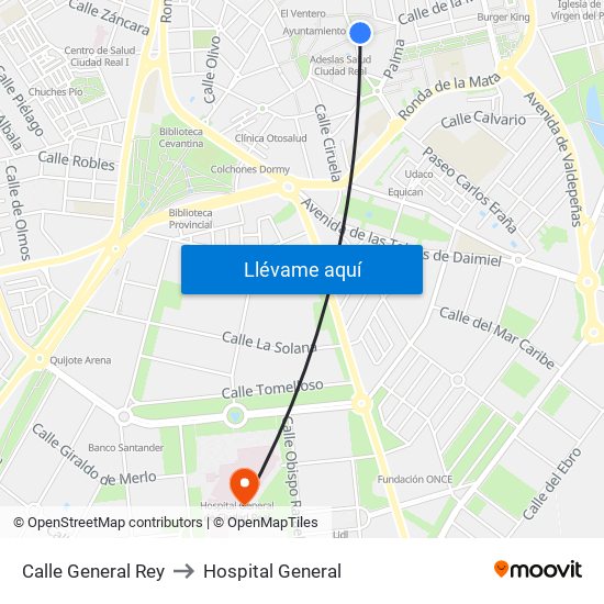 Calle General Rey to Hospital General map