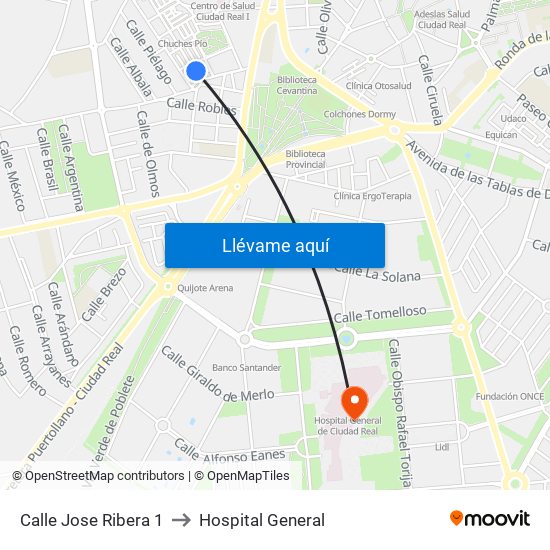 Calle Jose Ribera 1 to Hospital General map
