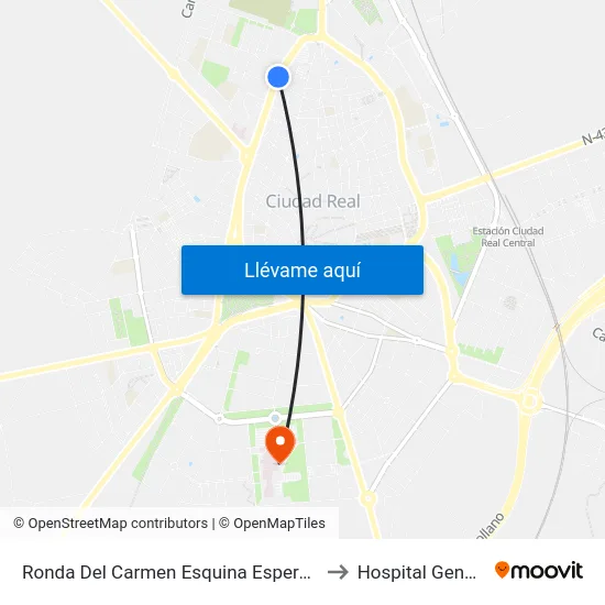 Ronda Del Carmen Esquina Esperanza to Hospital General map