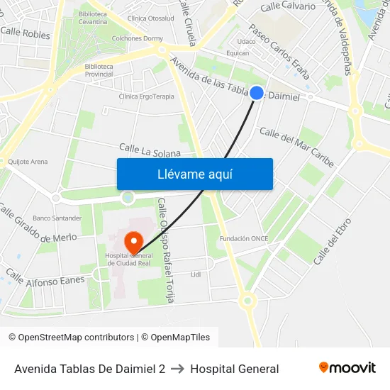 Avenida Tablas De Daimiel 2 to Hospital General map