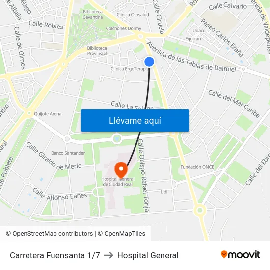 Carretera Fuensanta 1/7 to Hospital General map