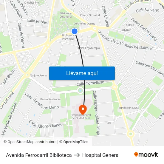 Avenida Ferrocarril Biblioteca to Hospital General map