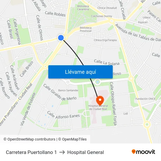 Carretera Puertollano 1 to Hospital General map