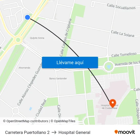 Carretera Puertollano 2 to Hospital General map