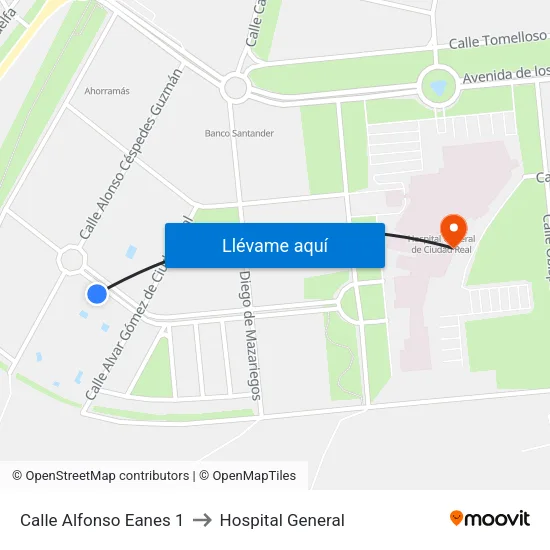 Calle Alfonso Eanes 1 to Hospital General map