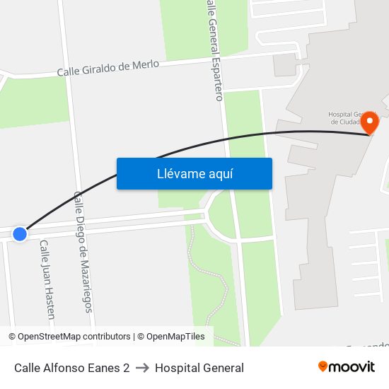 Calle Alfonso Eanes 2 to Hospital General map
