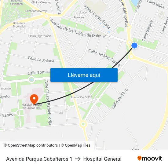 Avenida Parque Cabañeros 1 to Hospital General map