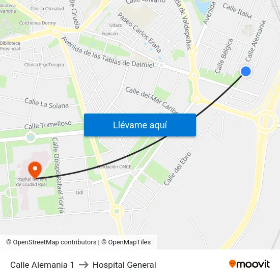 Calle Alemania 1 to Hospital General map