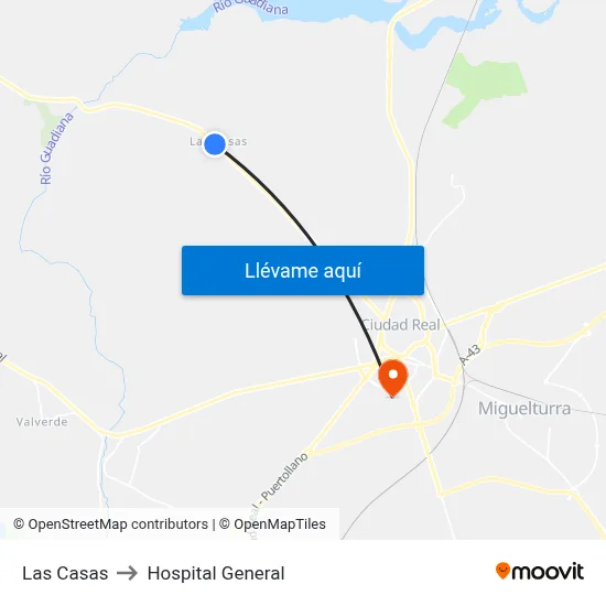 Las Casas to Hospital General map