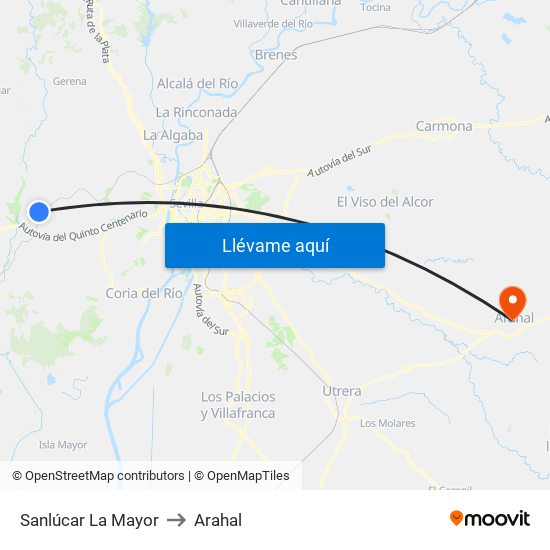 Sanlúcar La Mayor to Arahal map