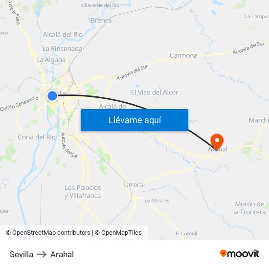 Sevilla to Arahal map