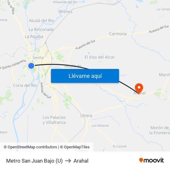 Metro San Juan Bajo (U) to Arahal map