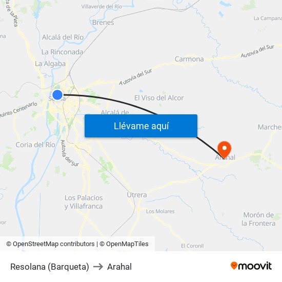 Resolana (Barqueta) to Arahal map