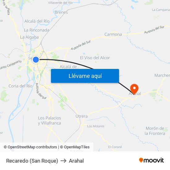 Recaredo (San Roque) to Arahal map