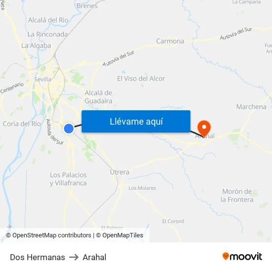 Dos Hermanas to Arahal map