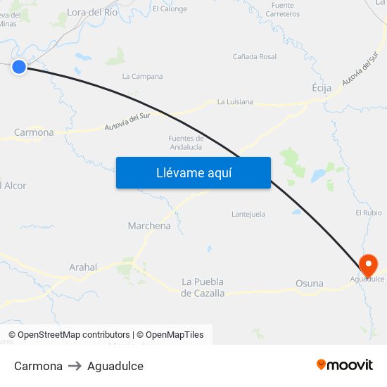 Carmona to Aguadulce map