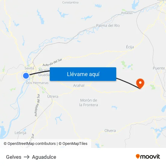 Gelves to Aguadulce map