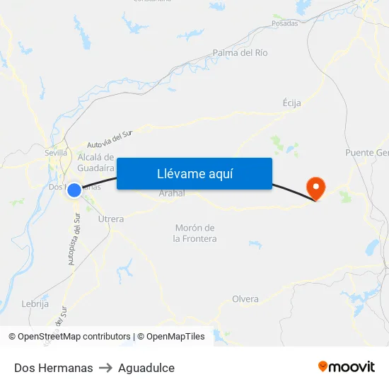 Dos Hermanas to Aguadulce map