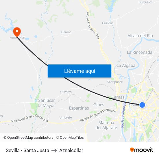 Sevilla - Santa Justa to Aznalcóllar map