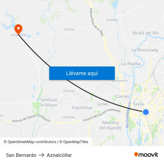 San Bernardo to Aznalcóllar map