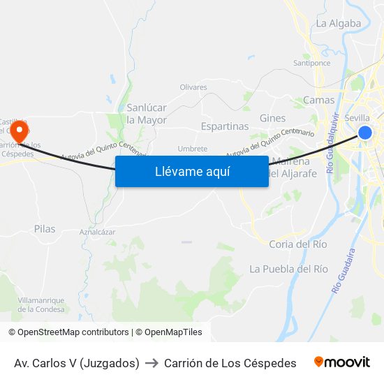 Av. Carlos V (Juzgados) to Carrión de Los Céspedes map