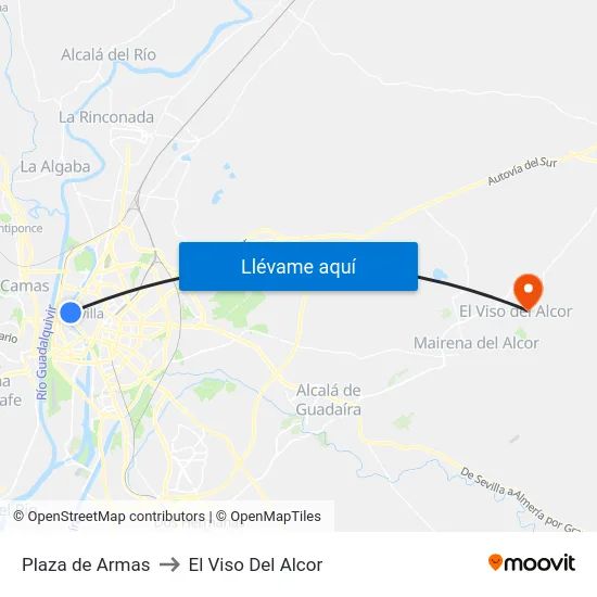 Plaza de Armas to El Viso Del Alcor map