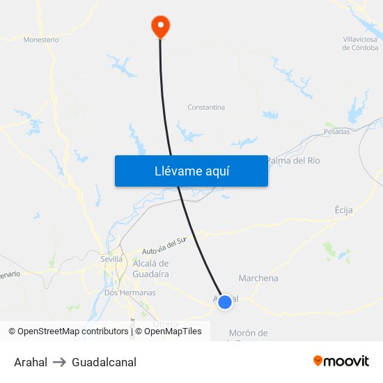 Arahal to Guadalcanal map