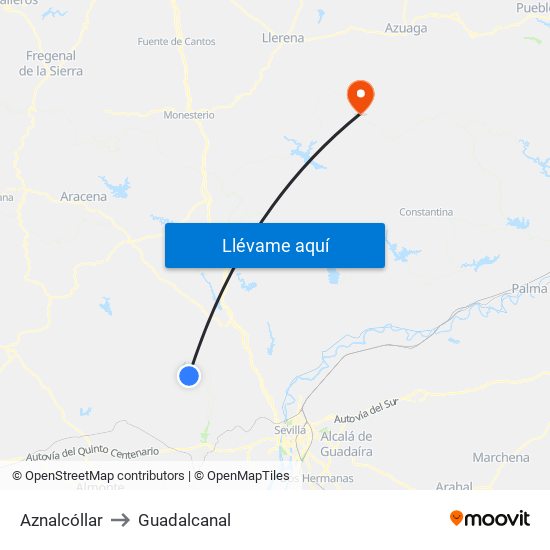 Aznalcóllar to Guadalcanal map