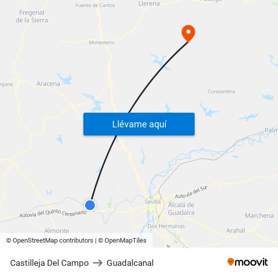 Castilleja Del Campo to Guadalcanal map