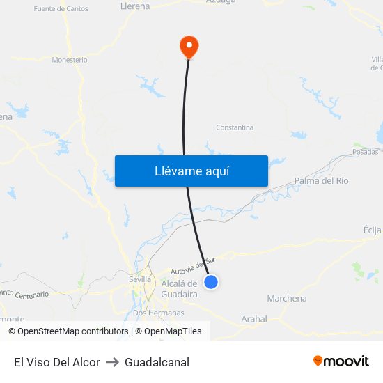 El Viso Del Alcor to Guadalcanal map