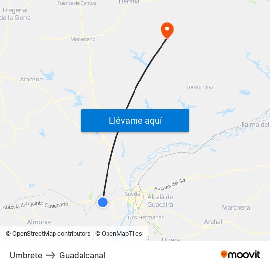 Umbrete to Guadalcanal map