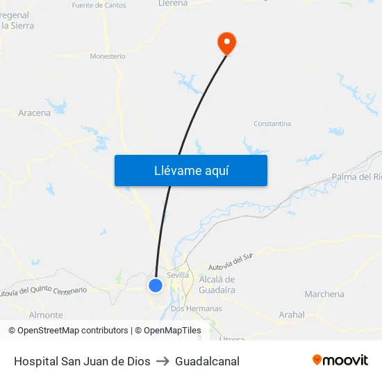 Hospital San Juan de Dios to Guadalcanal map