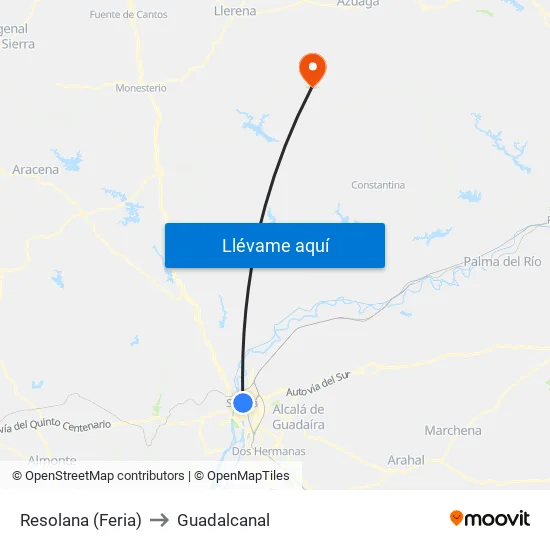 Resolana (Feria) to Guadalcanal map