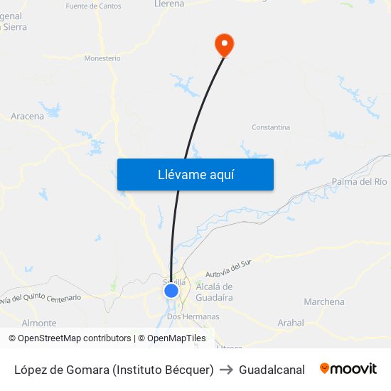 López de Gomara (Instituto Bécquer) to Guadalcanal map