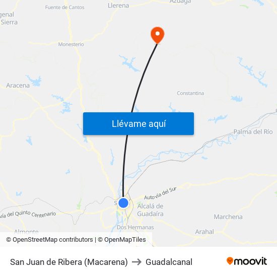 San Juan de Ribera (Macarena) to Guadalcanal map