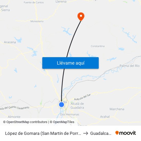 López de Gomara (San Martín de Porres) to Guadalcanal map