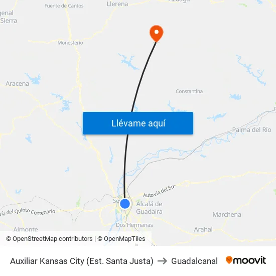 Auxiliar Kansas City (Est. Santa Justa) to Guadalcanal map