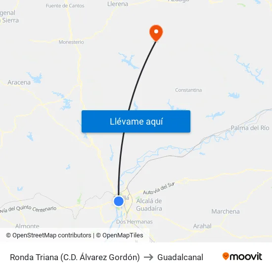 Ronda Triana (C.D. Álvarez Gordón) to Guadalcanal map
