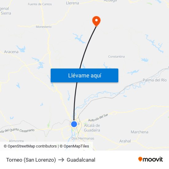 Torneo (San Lorenzo) to Guadalcanal map