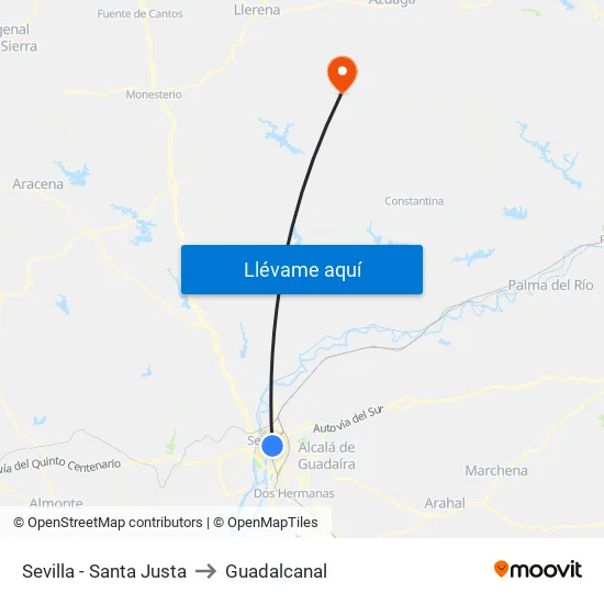 Sevilla - Santa Justa to Guadalcanal map