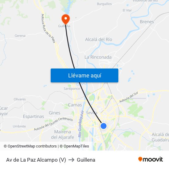 Av de La Paz Alcampo (V) to Guillena map
