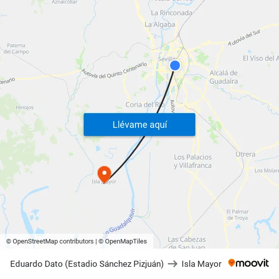 Eduardo Dato (Estadio Sánchez Pizjuán) to Isla Mayor map