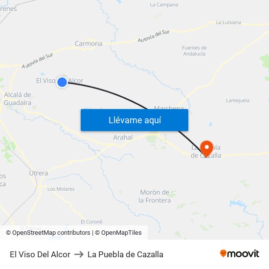 El Viso Del Alcor to La Puebla de Cazalla map