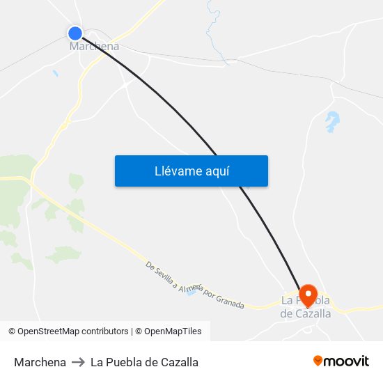 Marchena to La Puebla de Cazalla map